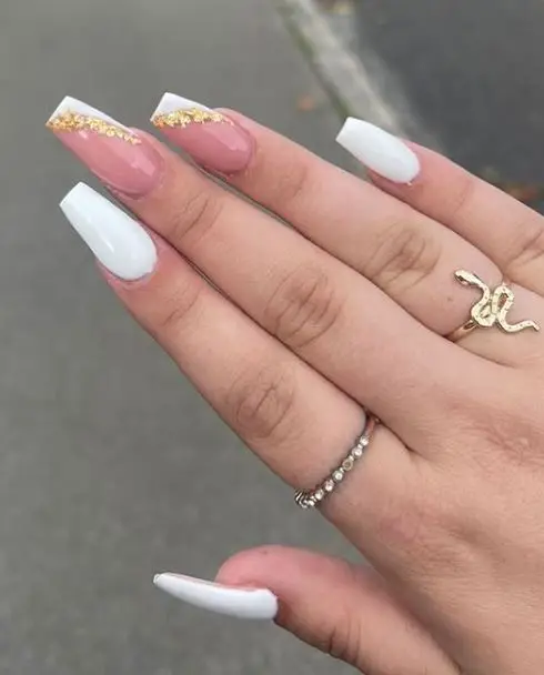 Nude and White Coffin Nails