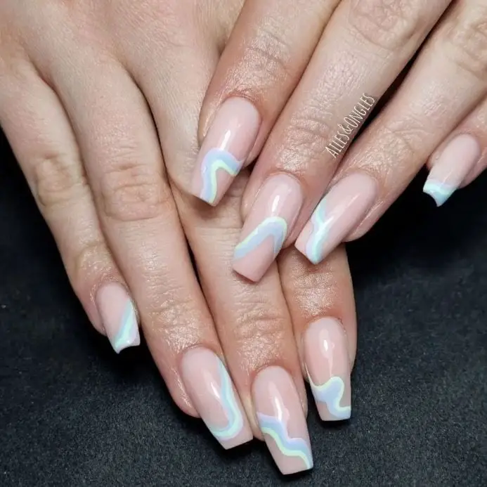 Pastel Waves Coffin Shaped Nails
