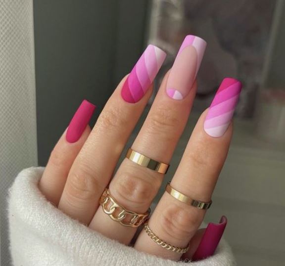 Pink Matte Coffin Nails