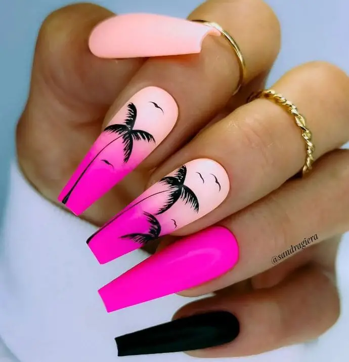 Pink and Black Sunset Coffin Nails ideas