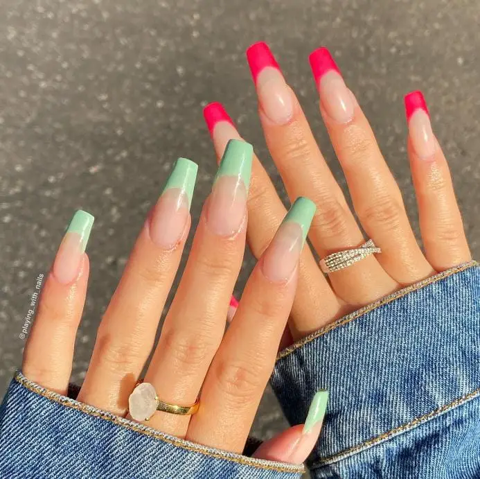 Pink and Green Ballerina Nails