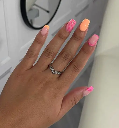 Pink and Orange Spring nails