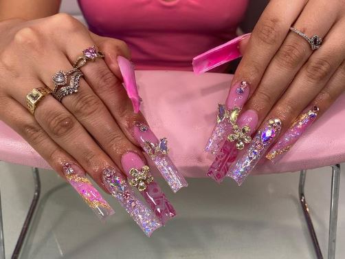 Pink and Pretty Nails With Butterflies