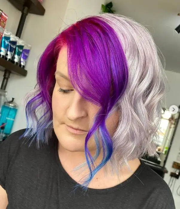 Pink and Purple curled bangs