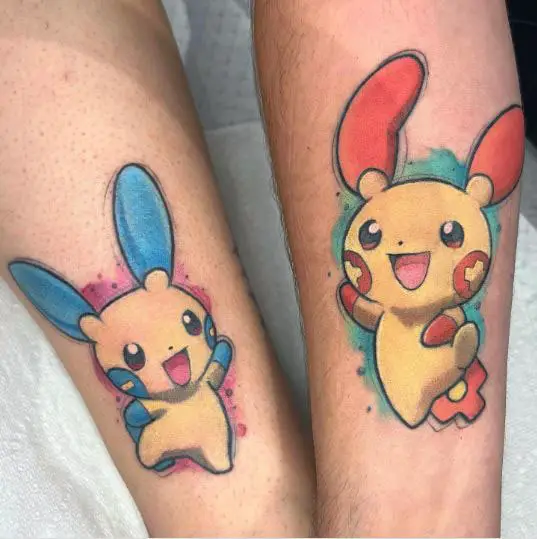 Plusle and Minun Brother and Sister Tattoo