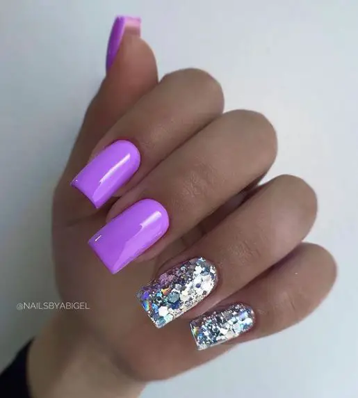 Purple and Silver Spring Nails