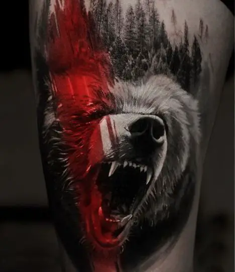 Realistic color bear tattoo