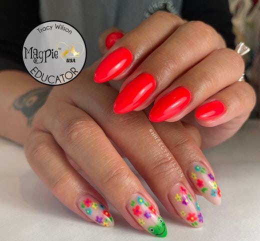 Red and Flowery Nails