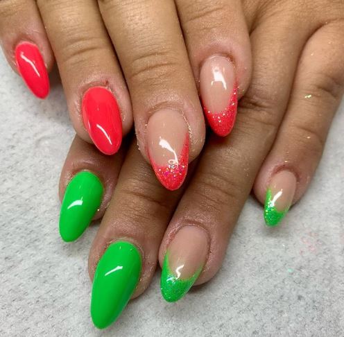 Red and Green Bright Nails