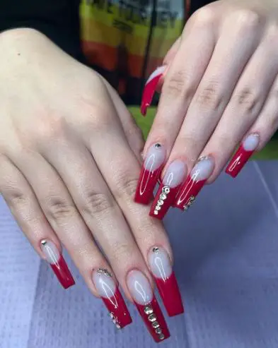 Red and Milk White French Nails