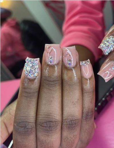 Rhinestone Heart Nails