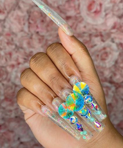 Rhinestones and Colorful Sticks Acrylic Press Nails