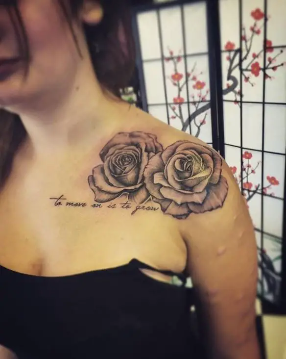 Rose Shoulder Tattoo with Saying