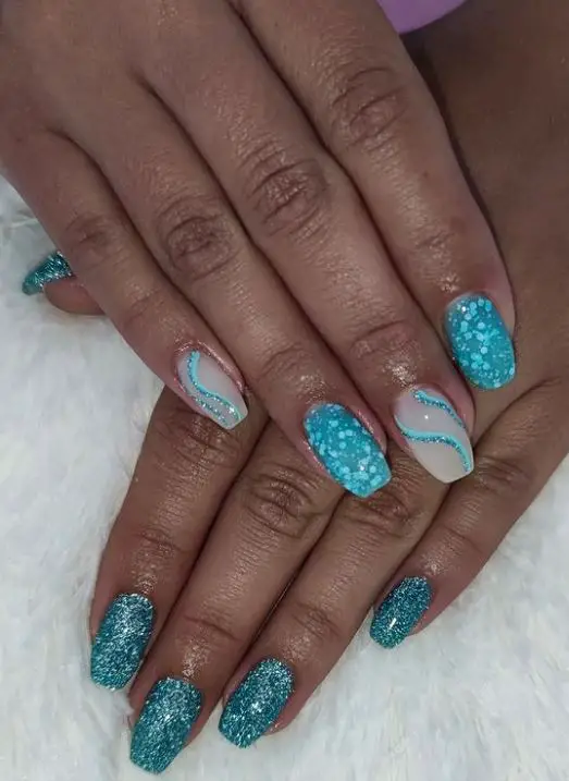 Short Turquoise Coffin Manicure