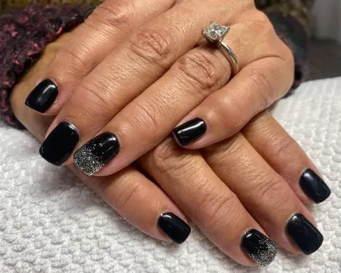 Simple Black Gel Nail Color with Slight Silver Sprinkle