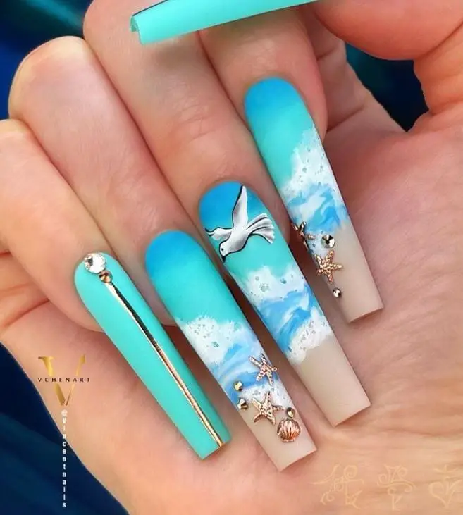 Sky Blue Coffin Nails