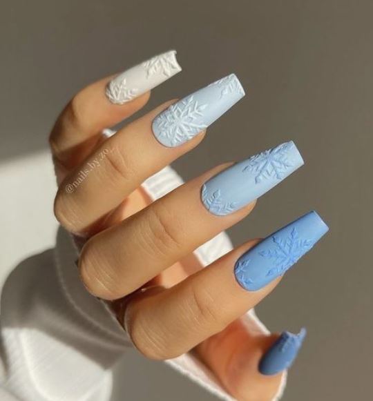 Snowflake Blue Coffin Nails