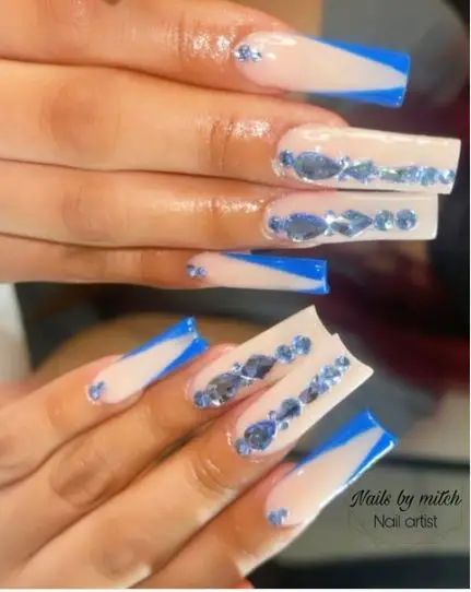 Sparkling Blue and Nude Nails