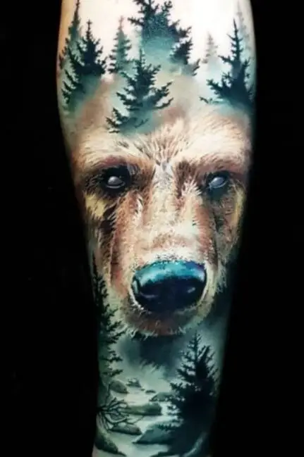 Staring Brown Bear Tattoo On Hands