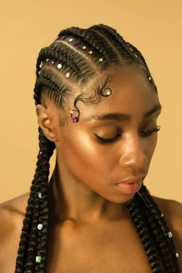 Straight Back Tribal Braids With Pearls