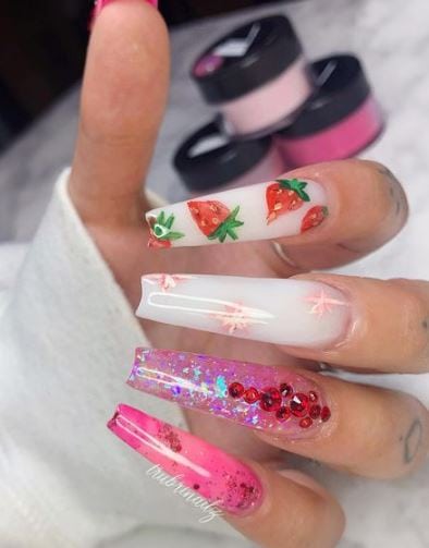 Strawberry and Crystals Nails