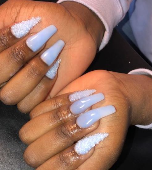 Sugar effect baby blue nails