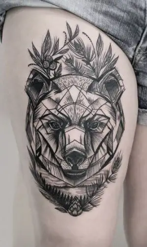 Tribal Theme Bear Face Tattoo