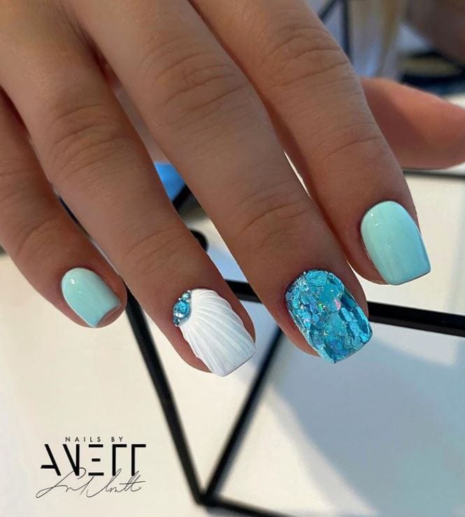 Turquoise and Teal Nail Art