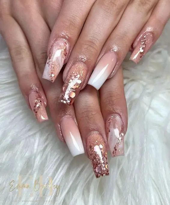 White and Honey Brown Coffin Nails