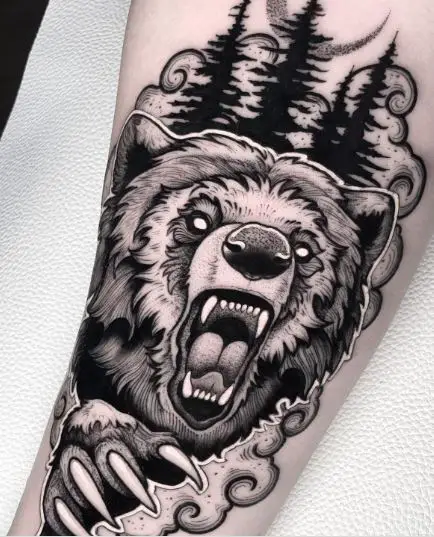 Wild Roaring bear tattoo