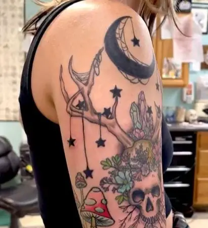 Witchy Moon and Stars Tattoo