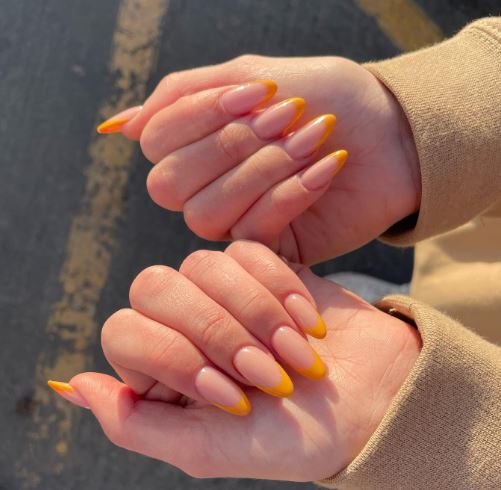 Yellow and Nude Combination Nails