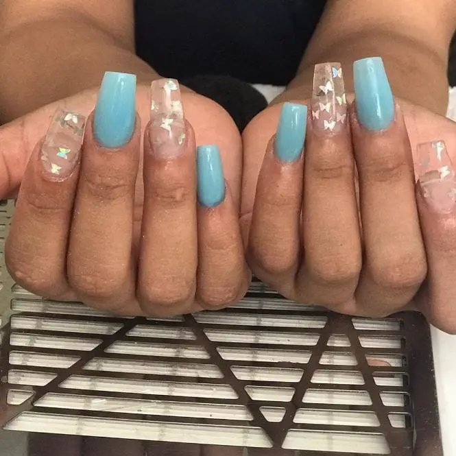baby blue and transparent nails