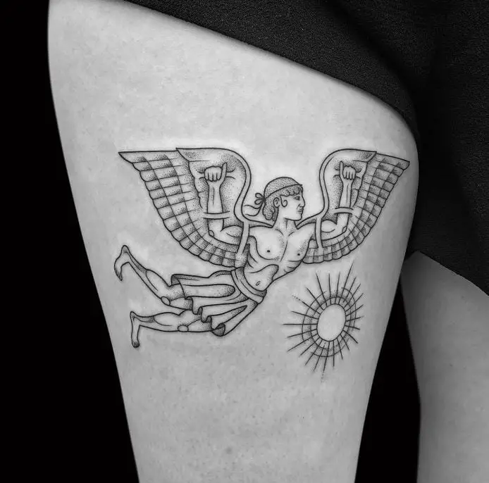 black Greek Rendition Icarus Tattoo