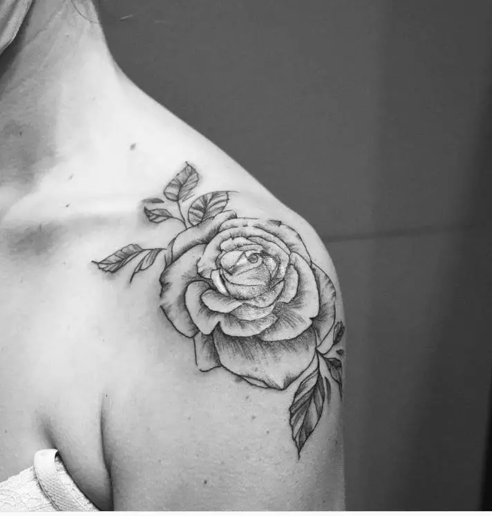 black shaded single rose tattoo