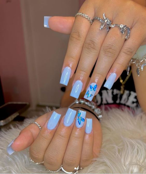 blue butterflies on blue nails