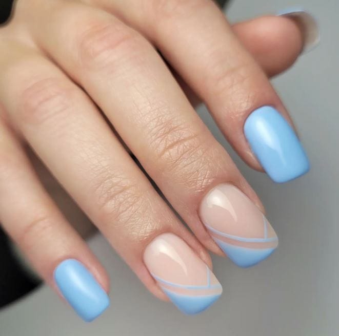blue nails with simple design
