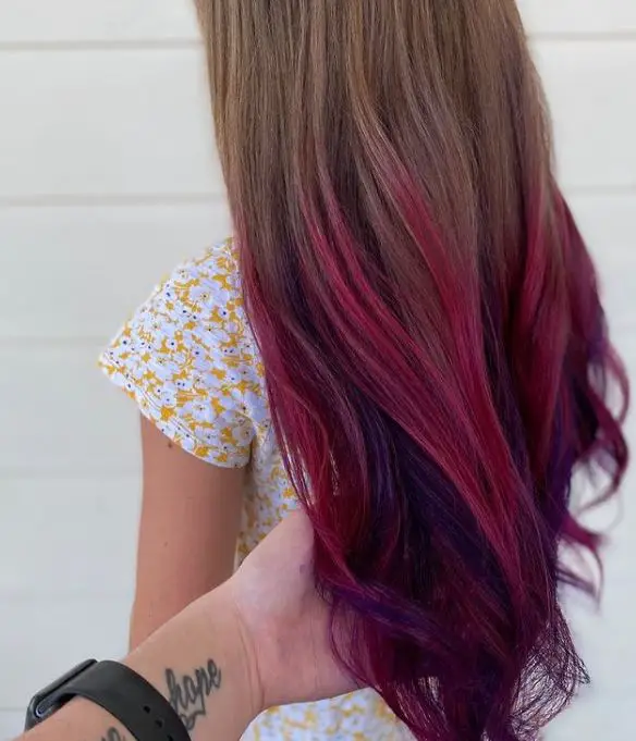 brown hair with purple and pink ombre