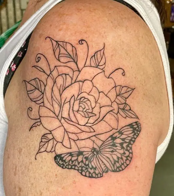 butterfly and rose tattoo with no filling