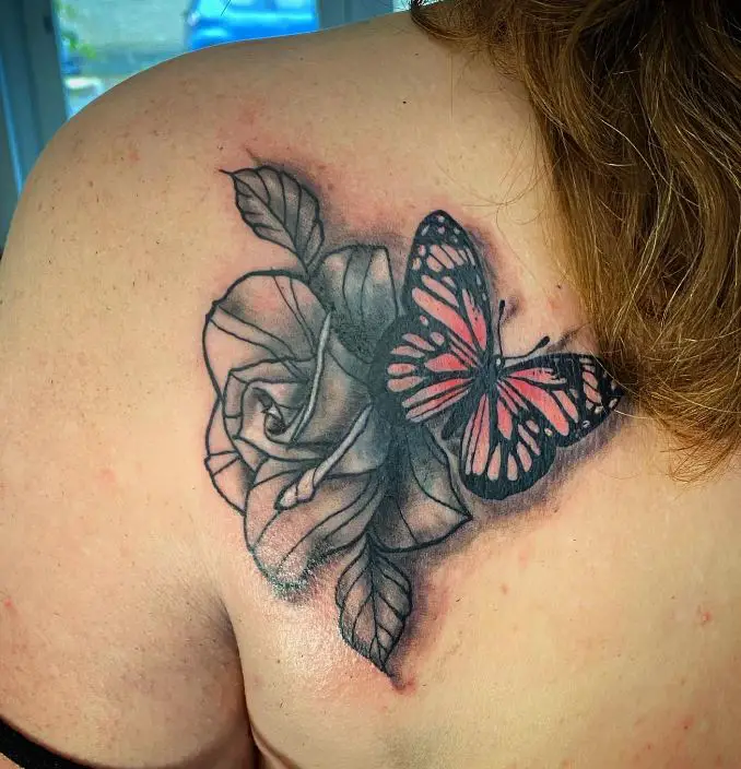 butterfly and rose tattoo