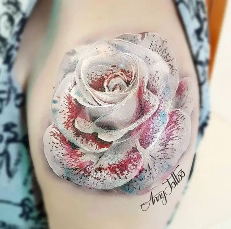 coloured complex white rose tattoo