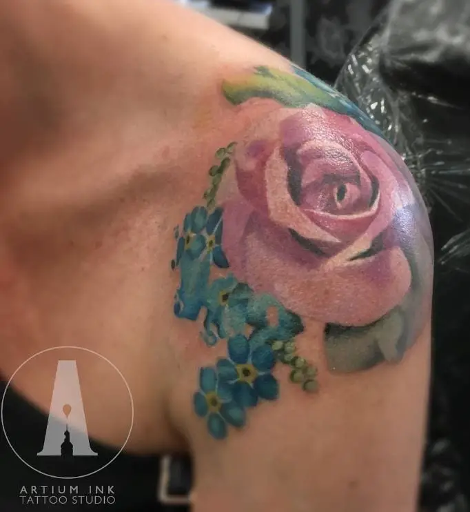 colourful floral shoulder tattoo