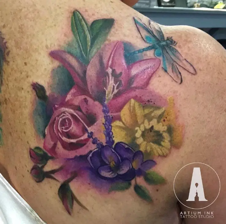 colourful floral tattoo