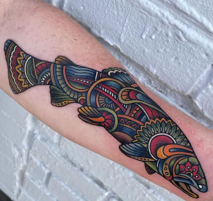 colourful trout tattoo