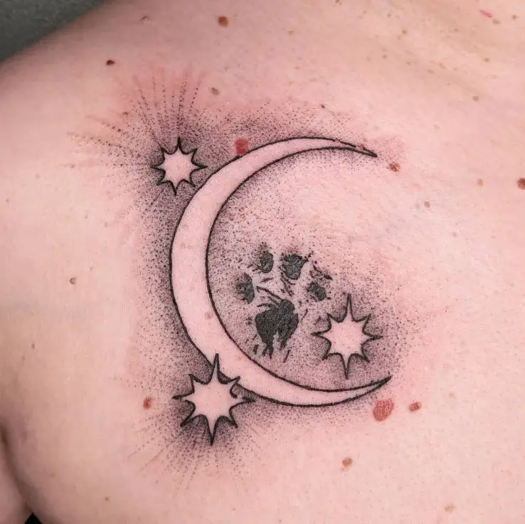 crescent moon tattoo with cat paws