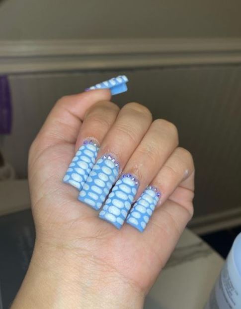 crocodile prints baby blue acrylic nails