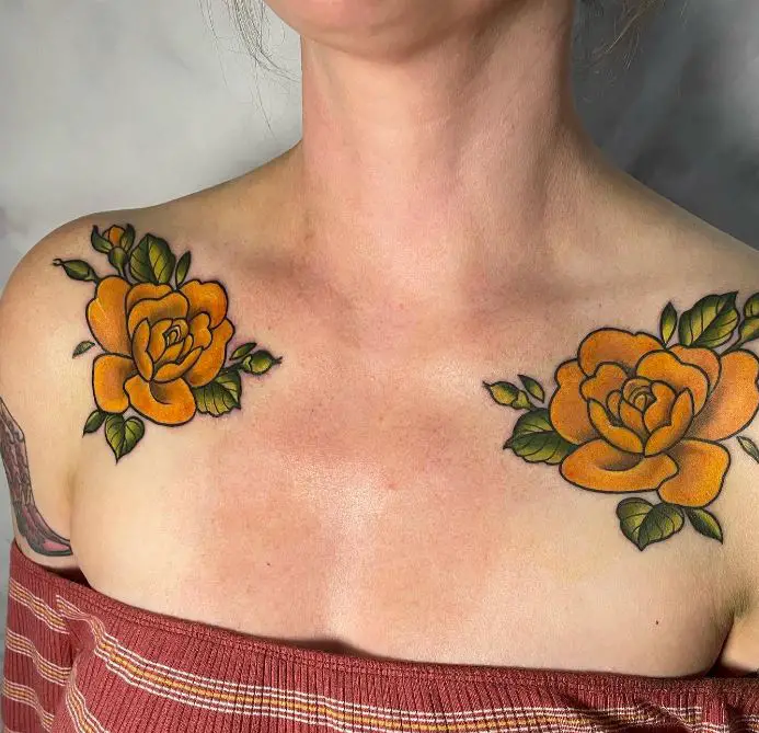 double yellow rose shoulder tattoos