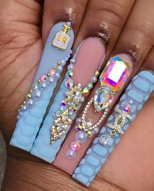 extra long nails with stones and accessories