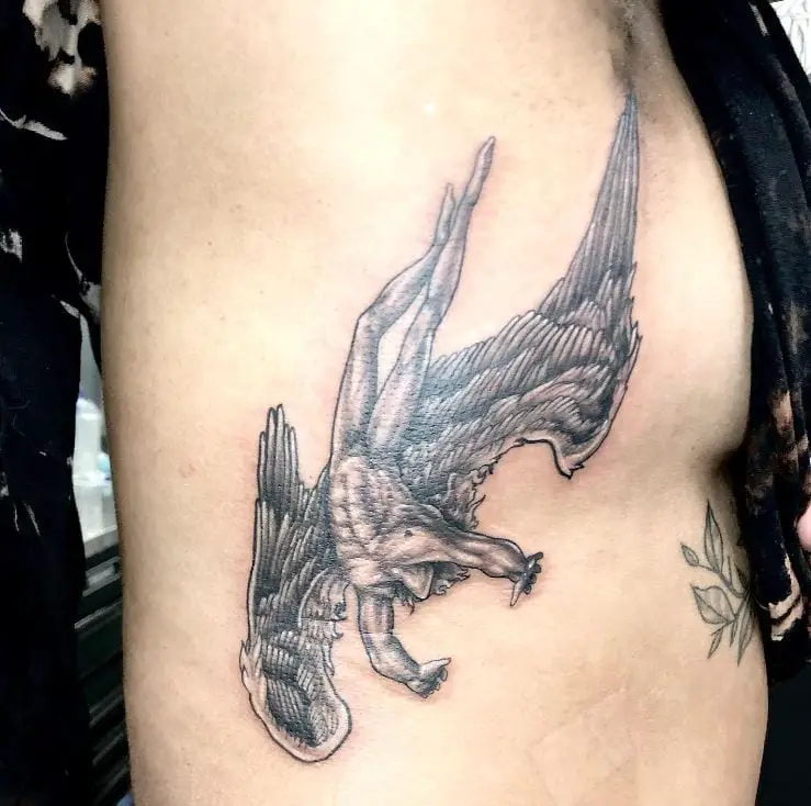 fall of icarus tattoo on the ribs