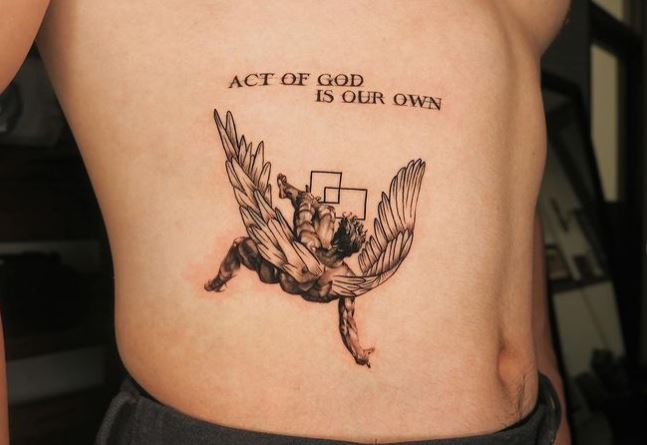 fall of icarus tattoo with wording